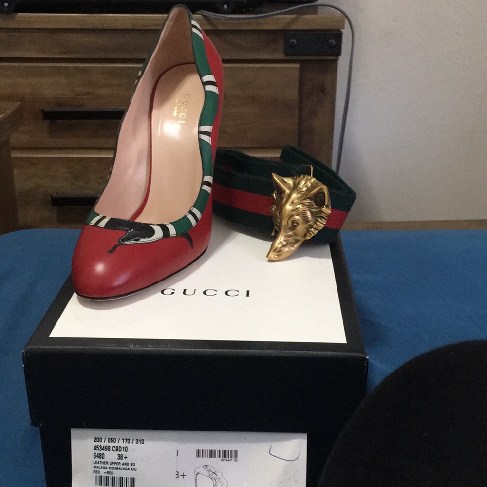 Gucci heels with matching Gucci belt
